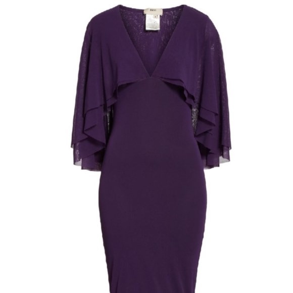 FUZZI V-neck Tulle Body-con Capelet Dress In Viola - Picture 4 of 8